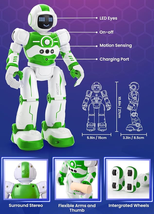 Robot Toys for Kids,Programmable Remote Control Smart Walking Dancing Robot Toy with Gesture & Sensing for Age 4 5 6 7 8 9 10 Year Old Boys Girls for Birthday Present,Green