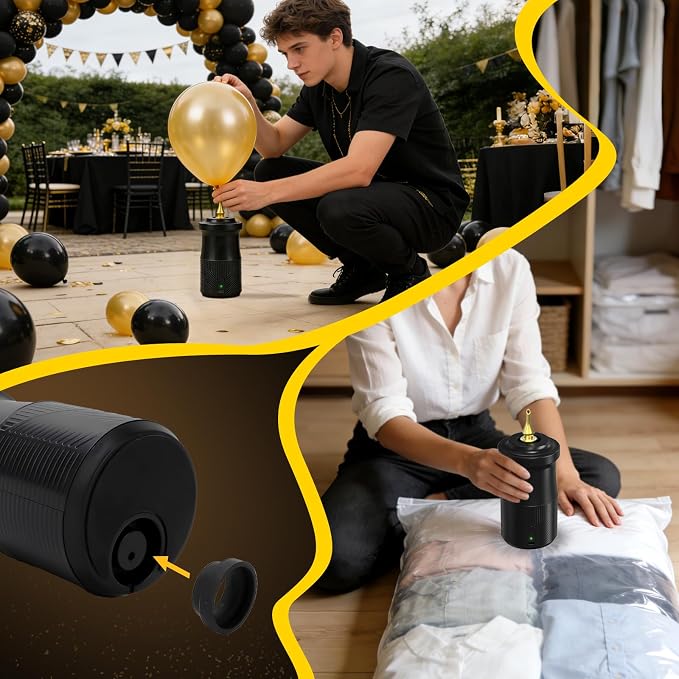 Balloon Pump Electric with Battery, 2-in-1 Electric Air Pump for Long Balloon Inflator Blower Machine for Birthday Party Celebration Balloons Decorations,260/160,Foil, Latex Balloons