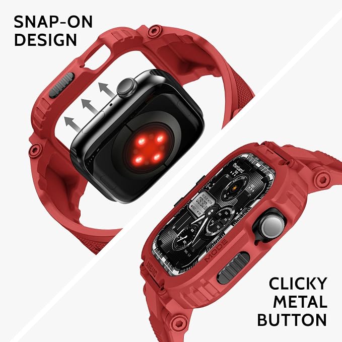 amBand Bands Case Compatible with Apple Watch Series 11/10 46mm for Men, M1 Sport Rugged Heavy Duty Cover Tactical Strap Military Grade Protective Bumper Protector for iWatch 46 mm - Mars Red