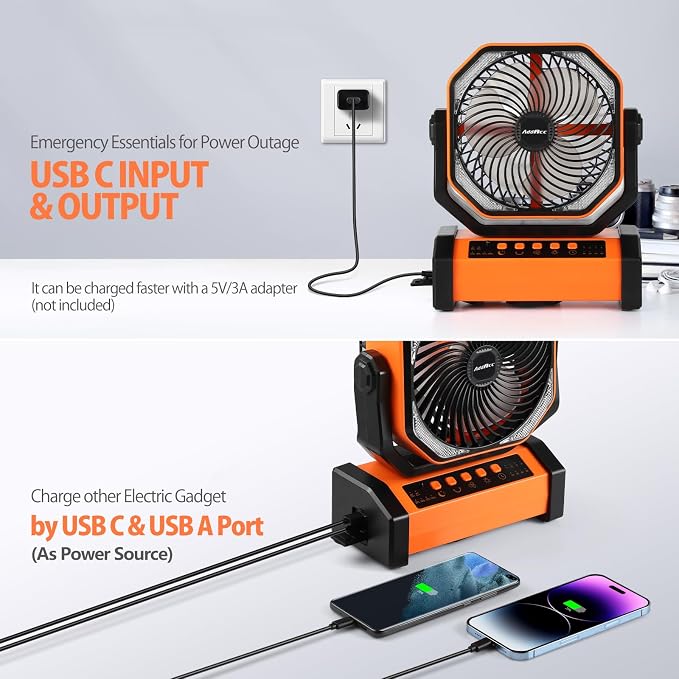 AddAcc 20000mAh Rechargeable Camping Fan - Battery Operated Fan with Light & Remote, Auto Oscillating, 4 Timer, 60 Hrs Work Cordless Tent Fan for Travel Outdoor RV Garage Power Outage Emergency