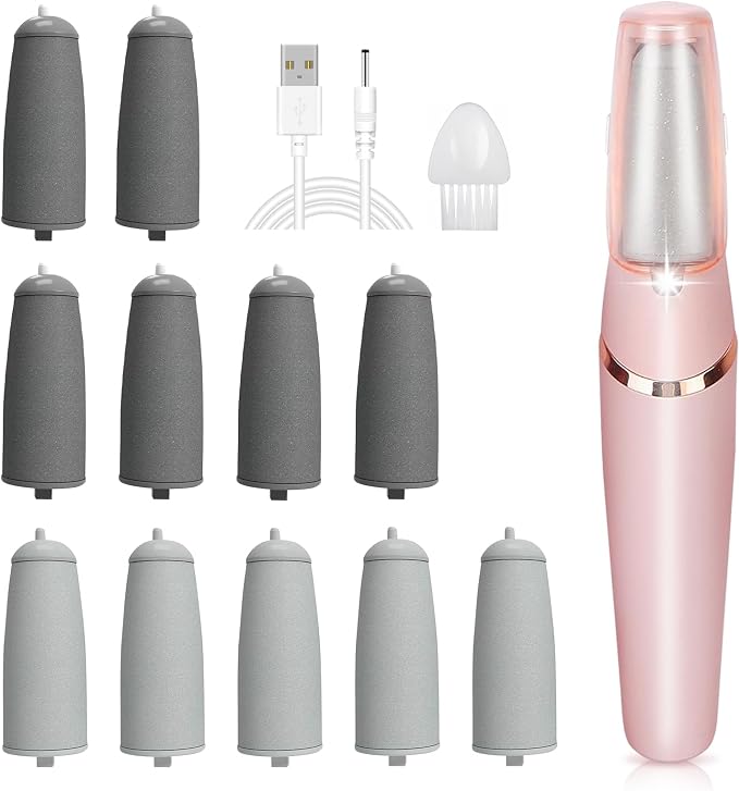 ZABOUL Electric Foot Callus Remover Rechargeable Pedicure Kits with 11 Pack Pedicures Replacement Heads (6 Extra Coarse & 5 Regular Coarse Heads), Feet Care for Removes Dry Hard & Dead Skin Ideal Gift