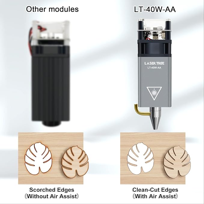 LASER TREE Laser Engraver Module, 5000mW（5W） Optical Output Power Laser Cutter Module w/Metal Air Assist, Compatible with Laser Engraver Laser Cutter Machines CNC, 45mm Fixed Focus 12V, Class 4