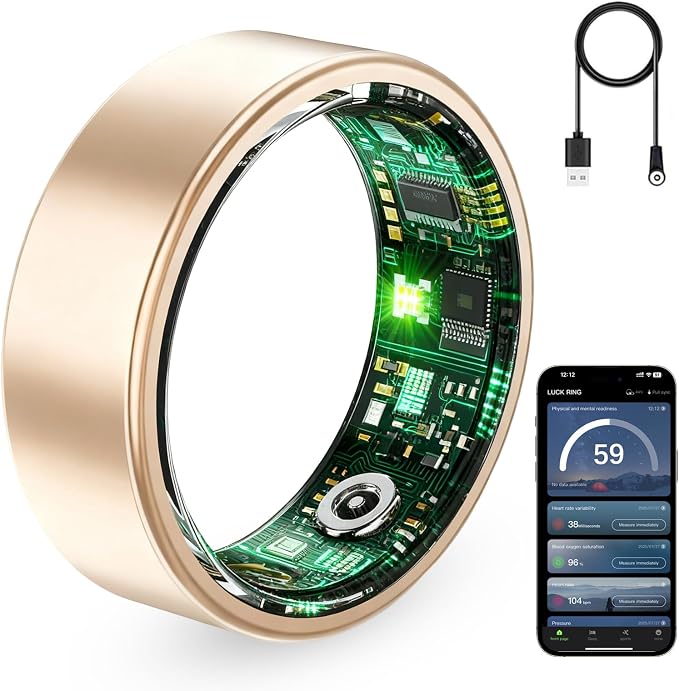 Smart Ring for Women & Men, Fitness Tracker with Heart Rate Monitor, HRV & Sleep Tracking. No Subscription Required. Health & Activity Ring Compatible with iOS & Android (Rose Gold, 8#)