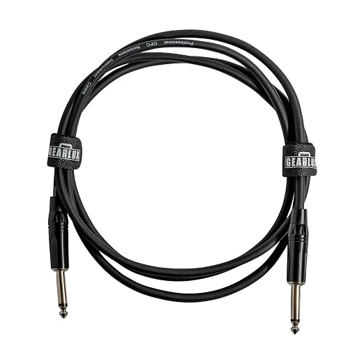 Gearlux Instrument Cable/Guitar Cable, 1/4 Inch, Straight to Straight, Black, 6 Feet - Single Pack