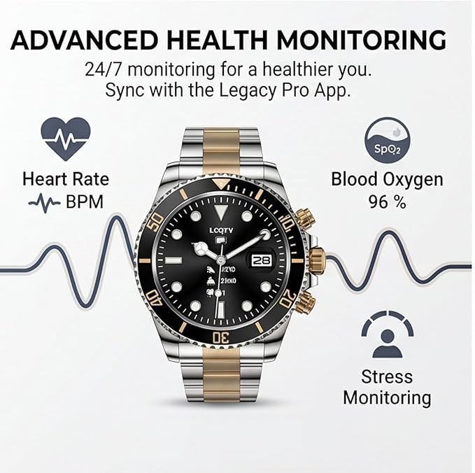 Deedlite Nexus Pro Smartwatch for Men, Rugged Titanium Design, Bluetooth Calling, Health Monitor, Compatible with iOS Android (Gold)