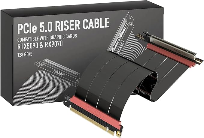 LINKUP PCIE 5.0 Riser Cable | for Vertical GPU Mount | Right Angle | Graphics Card GPU Ready | Usable with PCIe 4.0 & RX 9070/ RTX5090 | 25cm (Total Length: 29cm)