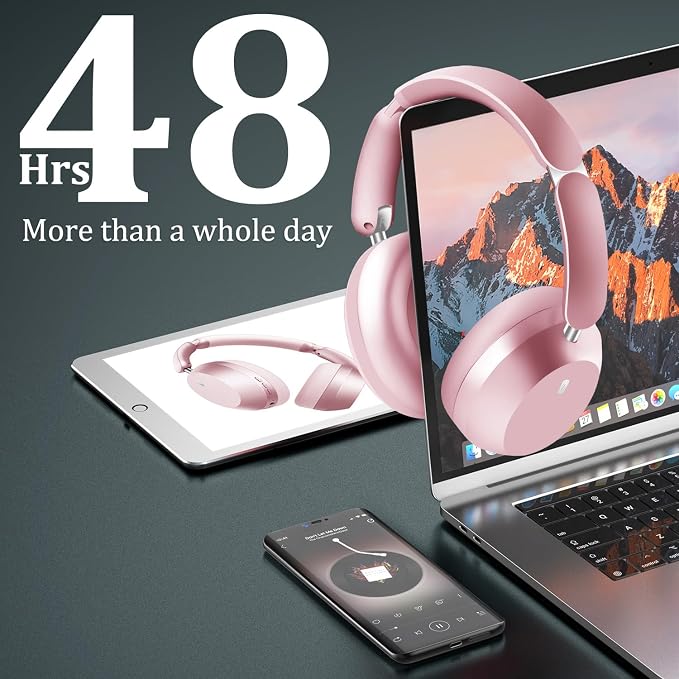 Wentronic Y04 Wireless Bluetooth Over-Ear Headphones – Immerse in Every Beat with Active Noise Cancelling & Hi-Res Sound, 48H Playtime, Soft Ear Cushion for All-Day Comfort, Pink