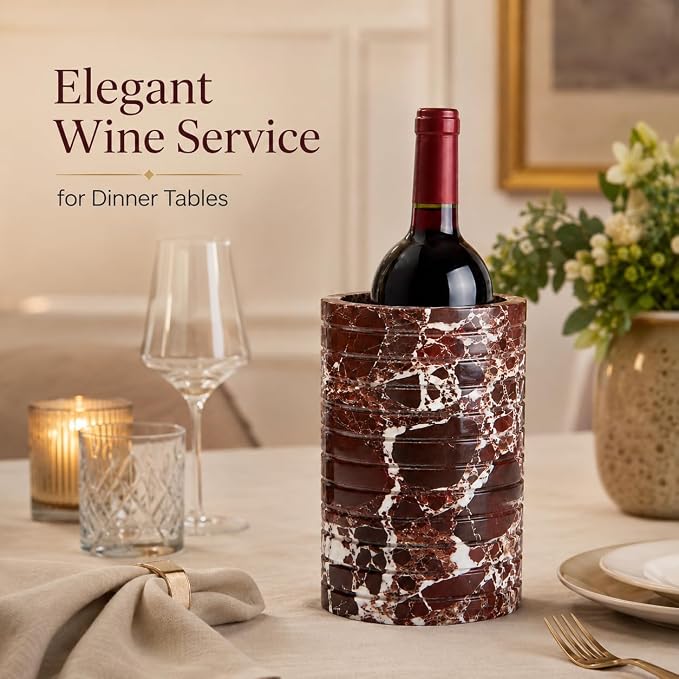 Purple Marble Wine Chiller for 750ml Wine & Champagne Bottles | Red Stone Wine Bottle Cooler Holder, Decorative Bar Cart and Dining Table Wine Holder