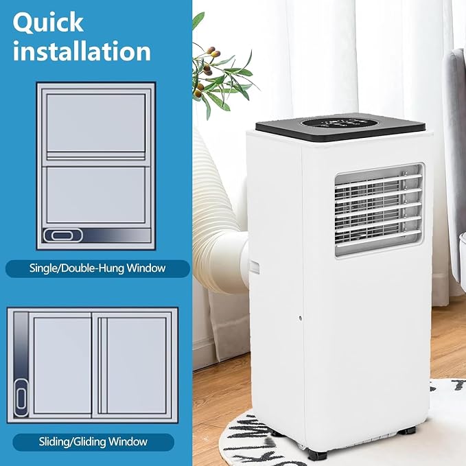 8000 BTU Portable Air Conditioners, 3-in-1 Portable AC Unit with Remote Control, Cool, Dehumidifier & Fan Modes for Rooms up to 350 sq.ft, Sleep Mode, 24-Hour Timer & Window Kit