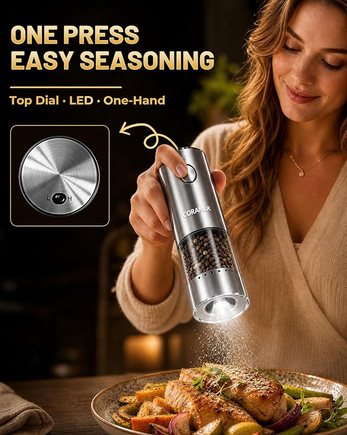 Upgraded Electric Salt and Pepper Grinder Set, USB Rechargeable Automatic Mill with Adjustable Coarseness, Premium Housewarming Gift