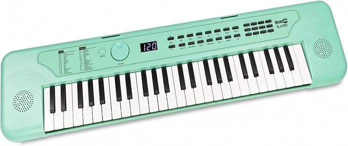 RockJam 49 Key Keyboard Piano, Portable Electronic Music Keyboard with Speakers, USB-C Power or Battery Operation, Headphone Input, 200 Tones, 200 Rhythms, Note Stickers & Lessons