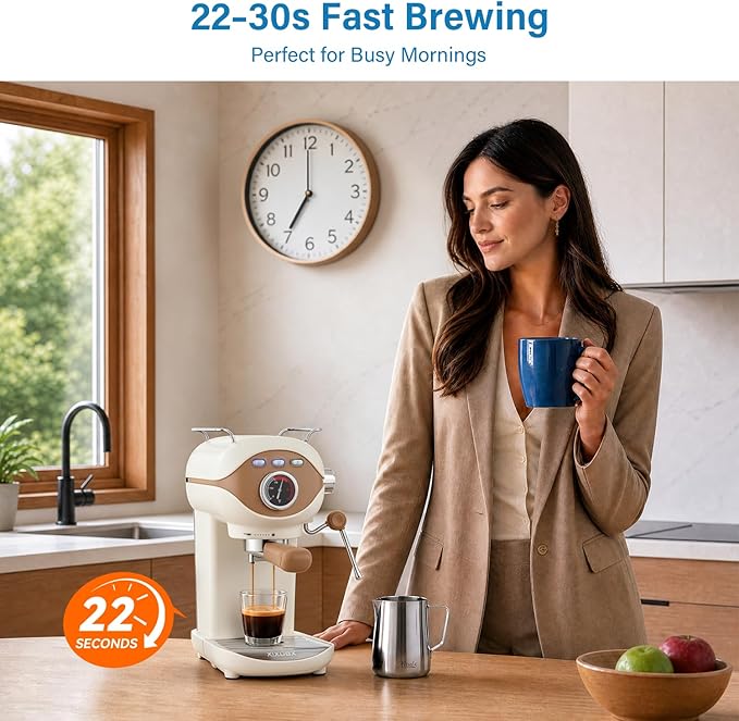 XIXUBX Espresso Machine, 20Bar Compact Espresso Maker with Milk Frother, PID Temperature Control, Low Vibration Coffee Maker for Small Kitchen, Home, Brews Latte, Cappuccino