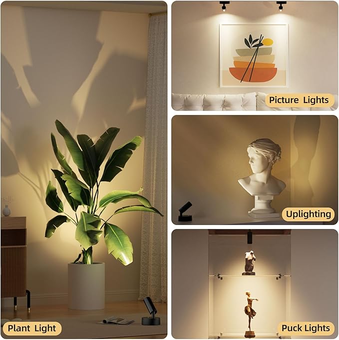 Spotlights Indoor with Remote & Touch, 5500mAh Rechargeable Battery Picture Lights with Timer, 10 Levels Brightness Dimmable Uplights Indoor for Tree Painting Cabinet Wall Gallery (4 Pack)