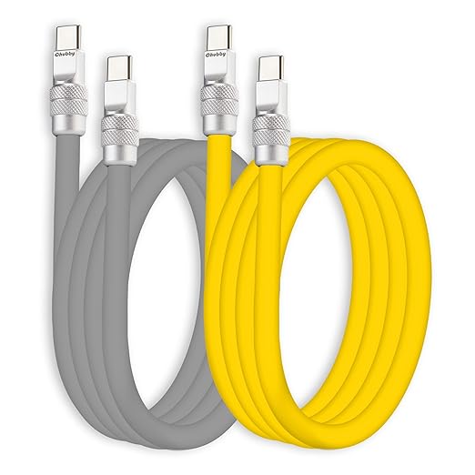 chubbycable Couple Chubby 2 Pack 240W USB C Cable Extra Thick Silicone Fast Charging Cable Compatible with iPhone 17-15 Series iPad Galaxy Series, Gray+Yellow, Type-C to Type-C, 13.1FT