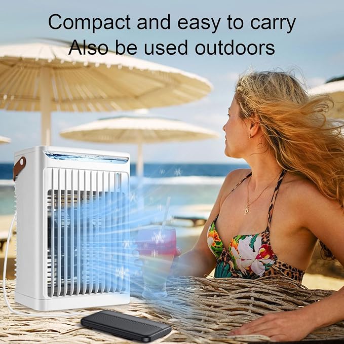 Portable Air Conditioner 2-in-1 Cool Mist Humidifier with 5 Speeds Fan 7 LEDs 680ml Tank USB Desktop