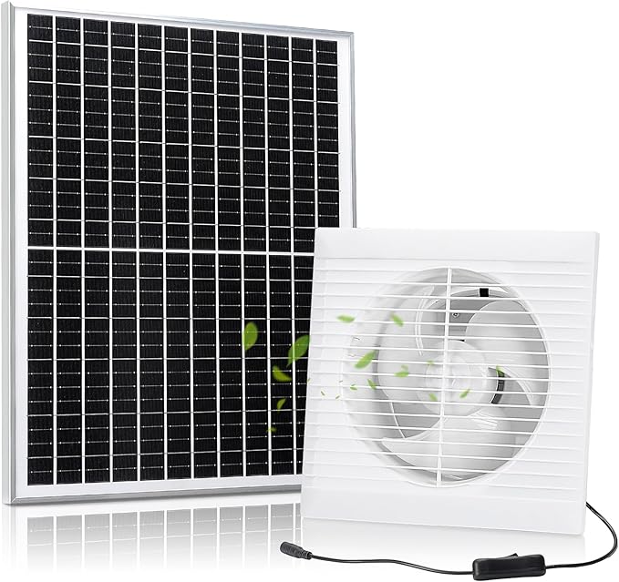 Fanspex Solar Exhaust Fan, Solar Powered Vent Fan Kit for Outside Greenhouse Shed Chicken Coop (8" Fan)