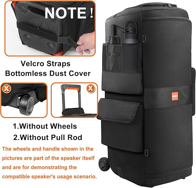 LEFOR·Z Speaker Case Compatible with JBL PartyBox 720,Bottomless Speaker Dust Cover Storage Bag Fits for JBL PartyBox 720 for Outdoor Travel,Black+Orange,Portable Cover Only(Without Wheels)