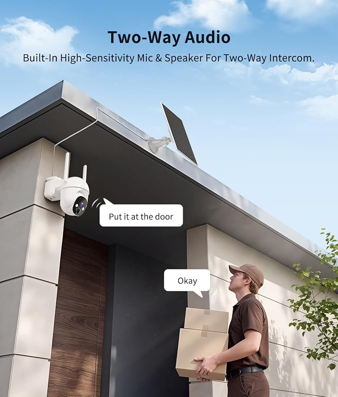 2K Solar Security Cameras Wireless Outdoor, 360° View Outdoor Camera for Home Security with Color Night Vision, Battery Powered, AI PIR Detection, Spotlight Siren Alarm, Only 2.4Ghz WiFi
