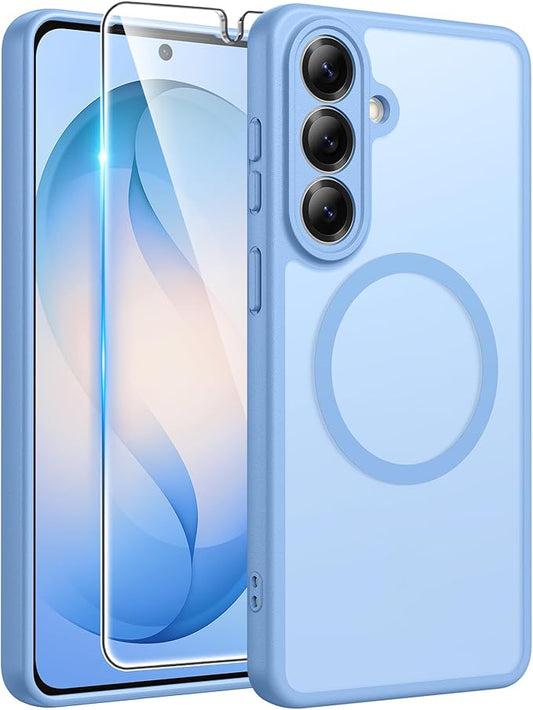FNTCASE for Samsung Galaxy S26+ Plus Case: [Fit for Magsafe] [Full Camera Protection + Screen Protector] Translucent Matte Military Grade - Shockproof Protective Phone Cover for S26 Plus - Light Blue