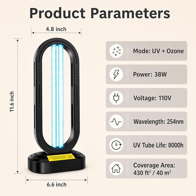 Feefir Portable UV Light Sanitizer Lamp for Room,360° Ozone UV Lamp | Ultraviolet Light ,4 Timer Modes 15/30/45/60 Min,Effectively Mold Remover and Dust Mites,UV Sanitizer Light for Home,Office