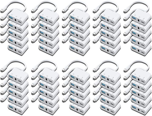 50 Pack Aux to USB C to USB Adapter, USB OTG Adapter with USB C to 3.5mm Audio Adapter and 60W PD Fast Charging Port