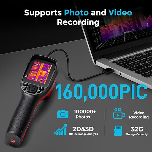 Handheld Thermal Imaging Camera with 2MP Visual Camera, 512x384 Super Resolution, NeoTamarix Thermal Camera 256x192 IR Resolution with 32GB SD Card, Video Recording & PC 2D/3D Analysis Supported