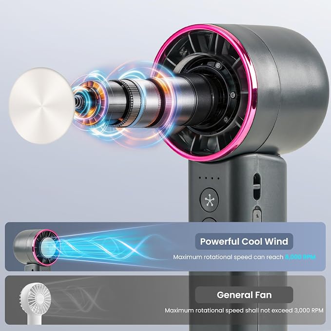 Handheld Mini Fan with Ice Cooling, 4 Speeds Adjustable Personal Fan, 4800mAh USB-C Rechargeable Battery Operated, Ultra-Quiet Portable Pocket fan for Travel, Home, Office, Outdoor Black