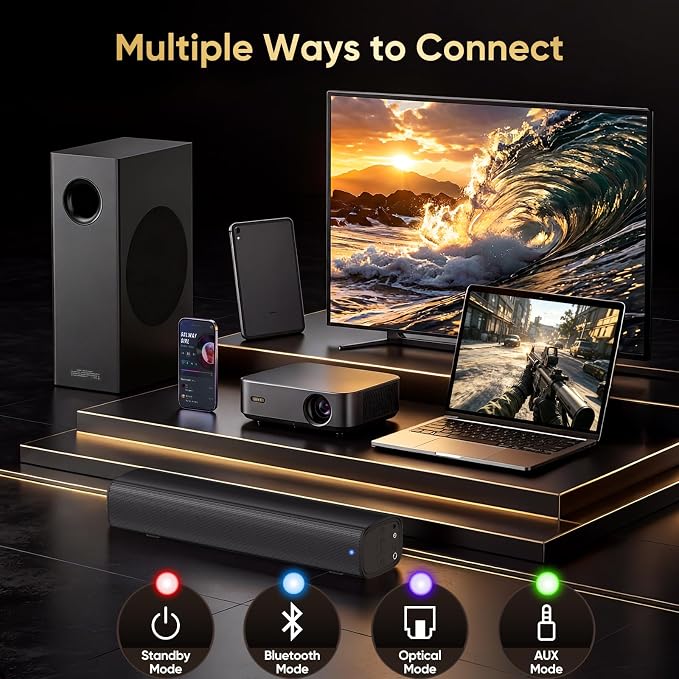 70W Sound bar with Subwoofer for TV, Compact 14.2" 2.1 Channel SoundBar with Deep Bass, Bluetooth 5.3, Optical/AUX, Home Theater Speaker System for Smart TV, PC & Gaming