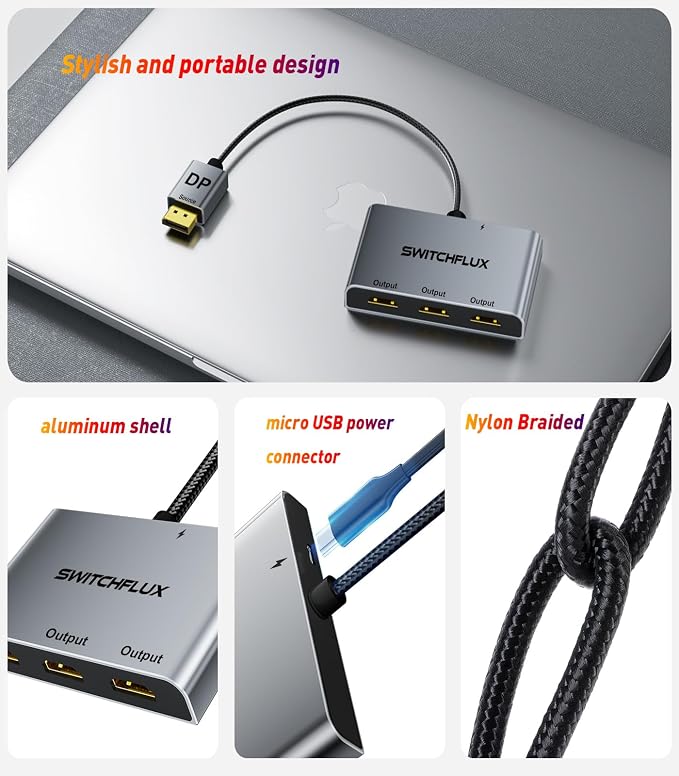 DisplayPort to HDMI Splitter for 3 Monitors Adapter |4K@60Hz| HDMI Splitter Extended Display 1 in 3 Out MST Hub for Multiple Monitor Compatible with PC,NVIDIA/AMD Graphic Card