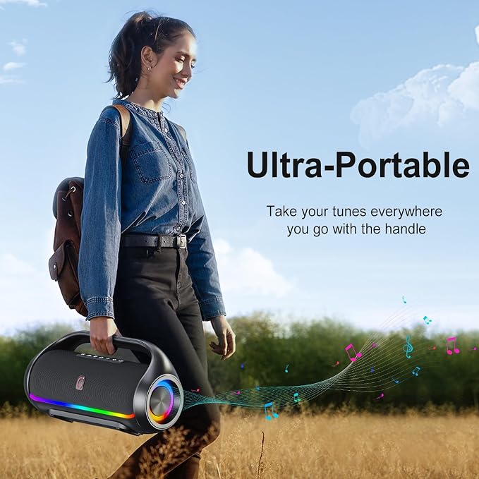 HWWR Portable Bluetooth Speaker with 2 Wireless Microphones, Loud Portable Speakers System, Deep Bass, Echo & Vocal Cut, IPX5 Water Resistant Outdoor Party PA Audio for Adults Kids Home Singing