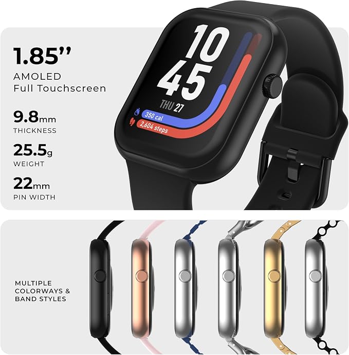 iTouch AIR 5 Smartwatch, 1.85" AMOLED Display, Bluetooth Calling, 100+ Sports Modes, Heart Rate, SpO2, Sleep & Stress Tracking, Water Resistant, 7-Day Battery Life, for Android & iPhone