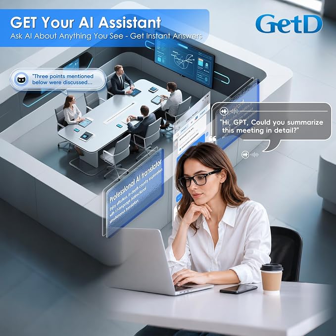 GetD 2026 AI Glasses for Men & Women, Smart Glasses Powered by ChatGPT, AI Real-time Translation with 145 Languages, 11H Music Play, Bluetooth Glasses with Photochromic Lens for Daily Use, Travel
