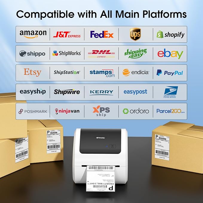D520BT Bluetooth Shipping Label Printer with 1 Roll 4x6 Thermal Labels 100pcs