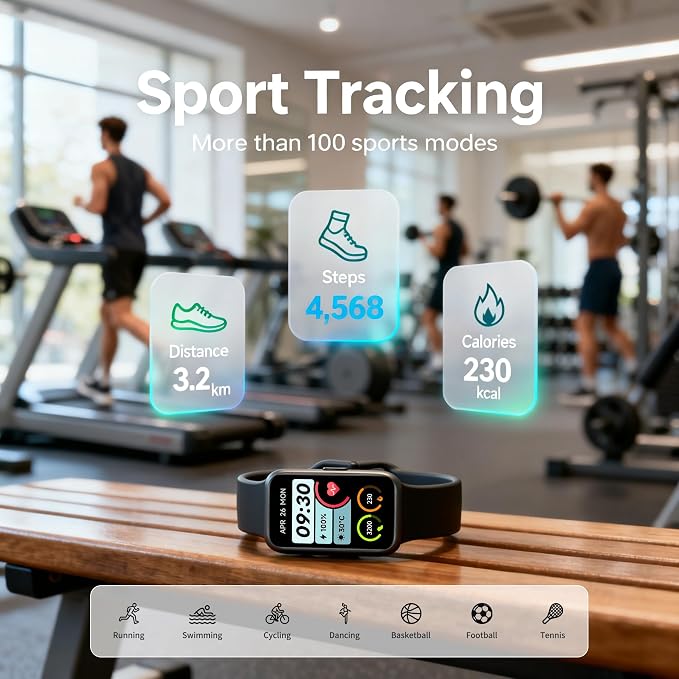 Fitness Tracker for Men & Women with 1.47” HD Display, Heart Rate & SpO2 Tracking, Sleep & Activity Monitor, 100+ Sports Modes, 3ATM Waterproof Smart Band, Works with Android & iOS, Black