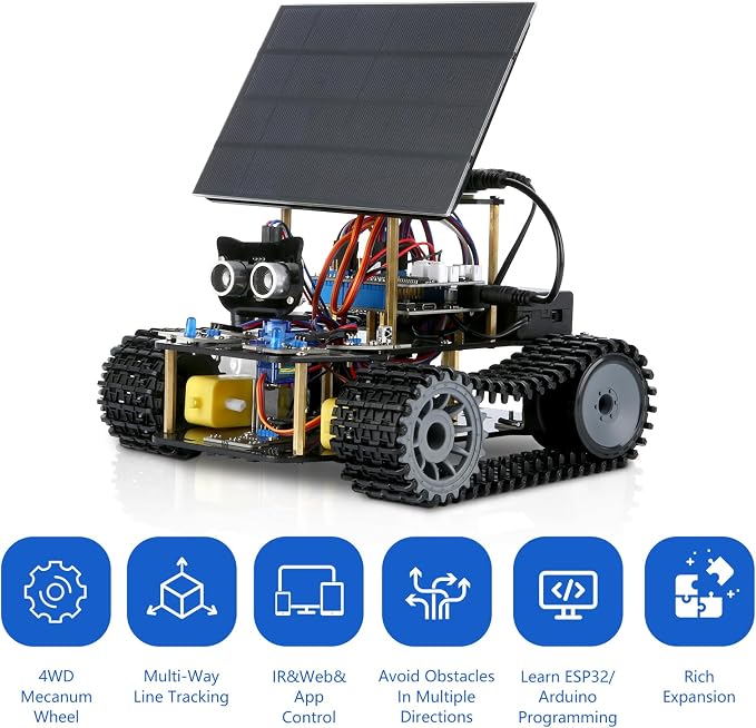 Robot Kit, Robotics for Kids Ages 8-12 12-16, 4-in-1 ESP32 Smart Tank Solar Robot Car for Arduino/Scratch/Python, STEM Science Kit 4WD Remote Control Car Coding Gift Building Toy for Boys Girls Teens