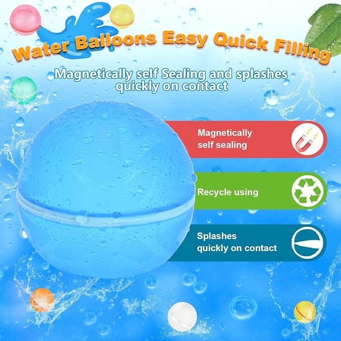 98K Reusable Water Balloons 18 Pcs with Mesh Bag, Pool Beach water Toys for Boys and Girls, Outdoor Summer Toys for Kids Ages 3-12