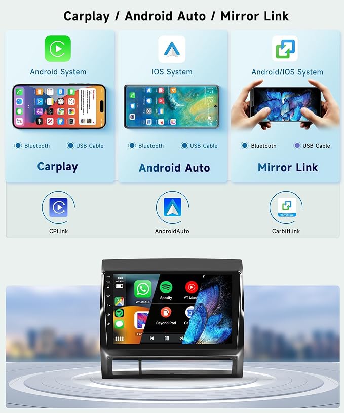 8 CORE 4G+64G Car Radio for Toyota Tacoma 2005-2013 with Wireless CarPlay/Android Auto, Podofo 9 Inch 1280 * 720P IPS Touch Screen Stereo Android 13 GPS WiFi Bluetooth DSP SWC + HD Backup Camera