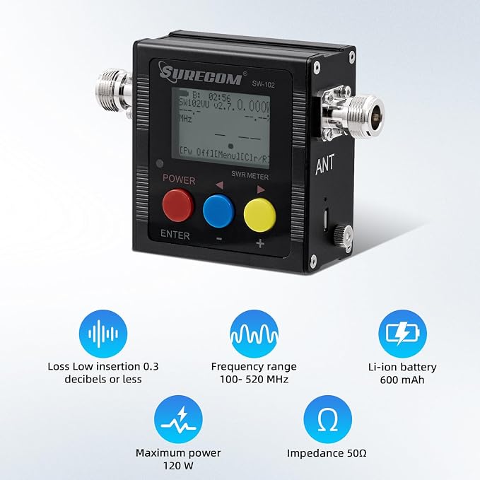Mcbazel Surecom SW-102 Digital VHF/UHF 125-525Mhz Antenna Power & SWR Meter