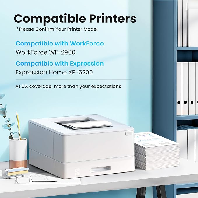 Remanufactured Replacement for 222XL Ink Cartridges for Epson Printer 5-Pack for Epson 222XL Ink Cartridges Combo Pack for Epson 222 Ink Work for Workforce WF-2960 Expression XP-5200 Printer