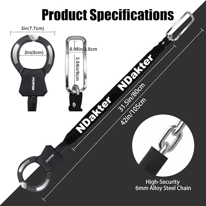 NDakter Electric Scooter Lock Anti Theft with 2 Keys, 42 Inch High Security Bike Chain Lock, Suitable for Scooter, Electric Bike, Door, Gate, Fence and Daily Use at School & Park & Home
