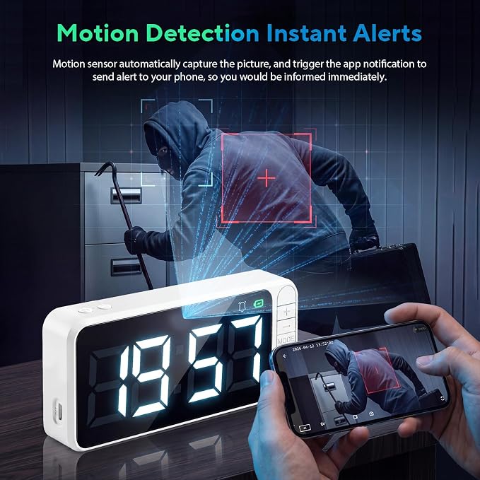 Hidden Camera Magnetic Clock 4K WiFi Indoor Camera, Small Nanny Cam with Long Battery Life, Motion Detection, Night Vision, and Remote Live Stream with App