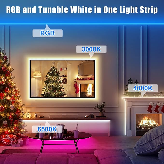 Tatazone RGBWW Smart LED Strip Lights, 32.8ft Tunable White 3000K to 6500K+RGB WiFi Led Light Strips Work with Alexa Google, Music Sync Color Changing Indoor Rope Lights for Kitchen, Room, Cabinet