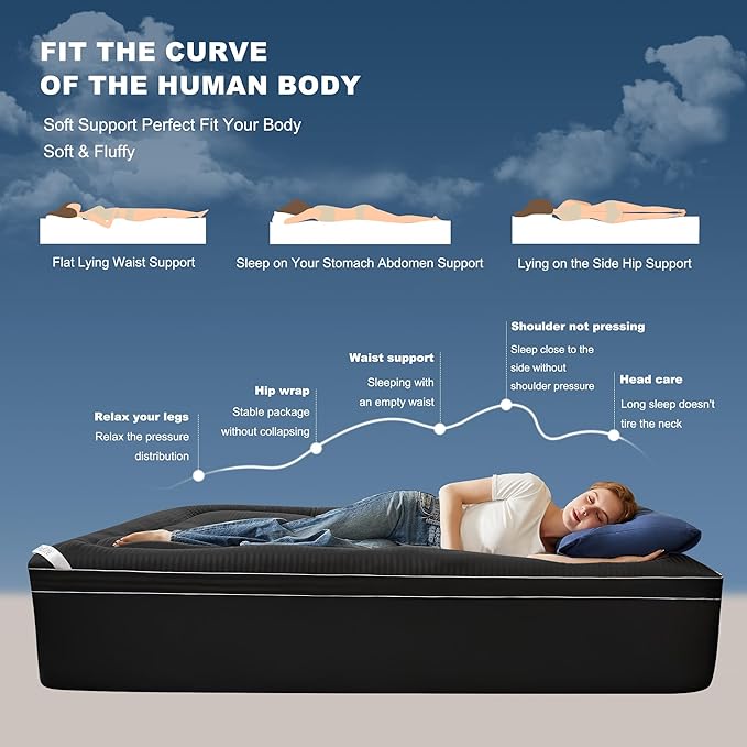 BEDLORE Full Mattress Topper, Thick Pillow Top Pad for Back Pain Relief, Soft Mattress Cover with Deep Pockets 6-15 inch（Black）