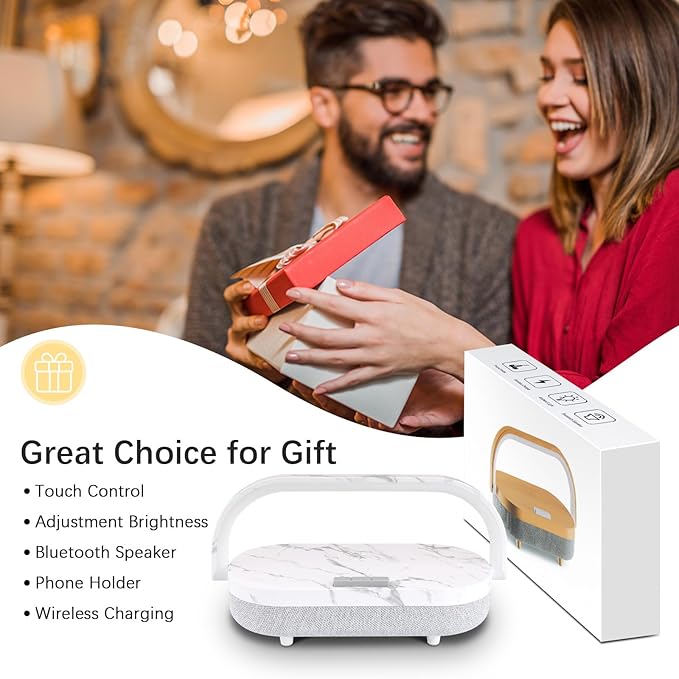 Nightstand Lamp with Wireless Charger,4 in 1 Touch Bedside Lamp Bluetooth Speaker,Portable Dimmable LED Night Light,Corporate Gifts Premium for Employees Clients,Birthday Gifts Women Wife Friend