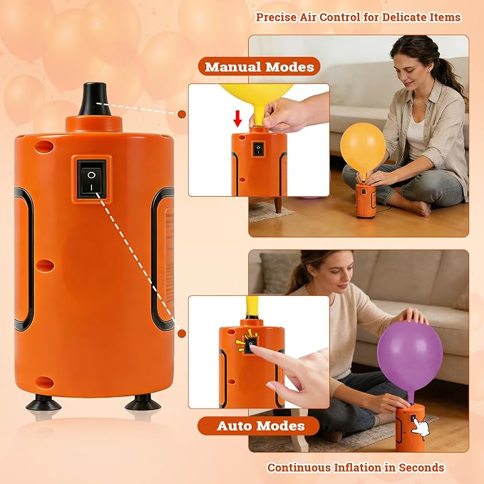 Balloon Pump Electric, Portable Balloons Inflator Air Pump, 110V Small Electric Balloons Blower Machine Corded for Latex Foil Balloon Arch Garland Party Decorations Supplies(Orange)