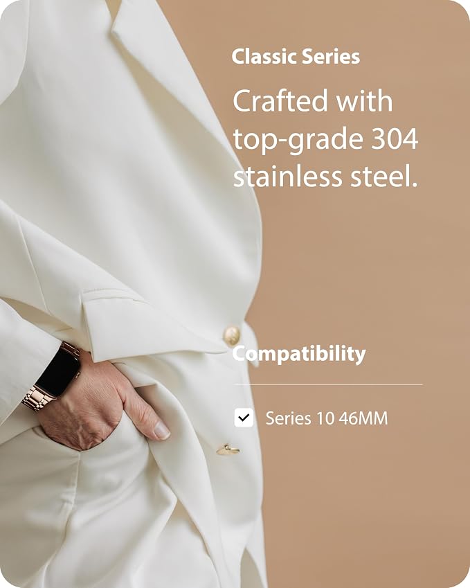 Fullmosa Bands Compatible with Apple Watch Band 46mm Series 11 10, Stainless Steel iWatch Band with Case for Apple Watch, Rose Gold