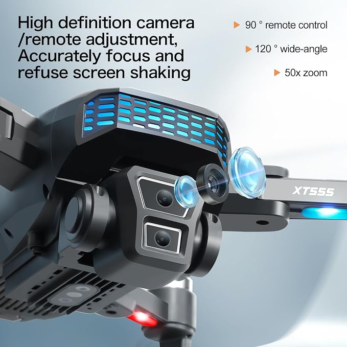 XT555 GPS Drone with 4K EIS Camera for Adults, RC Drone with 4.5" HD Screen on Controller, 60 Mins Flight Time, Long Range Transmission, Follow Me, Auto Return, Brushless Motor, Obstacle Avoidance, Lightweight and Foldable Quadcopter for Beginner Birth...