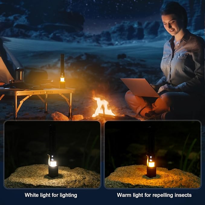 Flashlight Rechargeable, Real 3700 High Lumens, Warm Ambient Light for Camping(6 Modes), Aluminum Alloy Body, Super Bright, Ultra Long Range Spotlight, 5000mAh Tactical Flashlight, IPX5 Waterproof