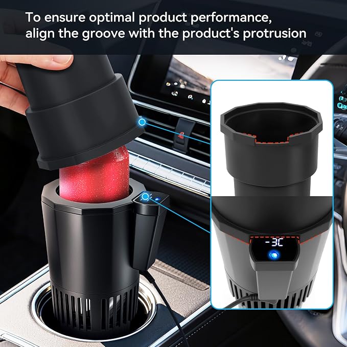 Auto Cooling and Heating Can Cooler for Car Cup Holder with Insulation Lid, Car Coffee Warmer 2 in 1 Cup Cooler & Mug Warmer, Portable Can Cooler 12V Fridge Travel Coffee Mug Quick Heating Cooling