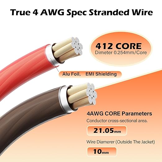 4 Gauge AWG Power/Ground Wire Cable 35 Ft Black+35 Ft Red, High Power Shielded CCA Soft Automotive Welding Battery Wiring Kit,for Car Audio Amp Speaker RV Trailer Marine Solar+ Lugs&Heat Shrink Tubes
